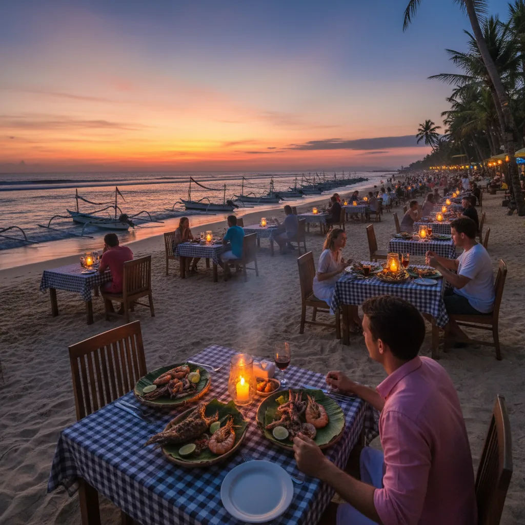 Jimbaran Bay beachfront dining sunset